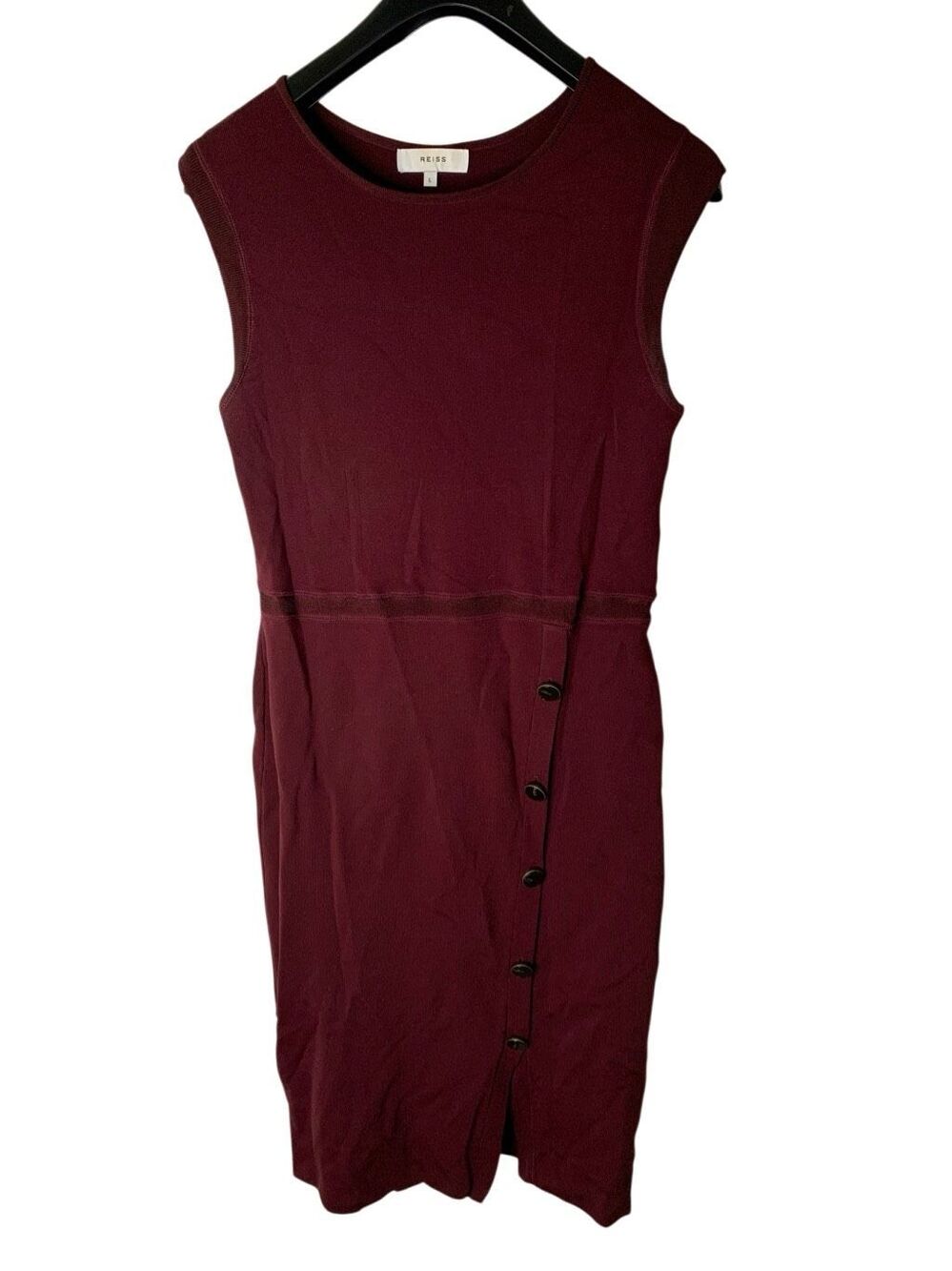 Reiss sleeveless midi dress asymmetric maroon women's size large